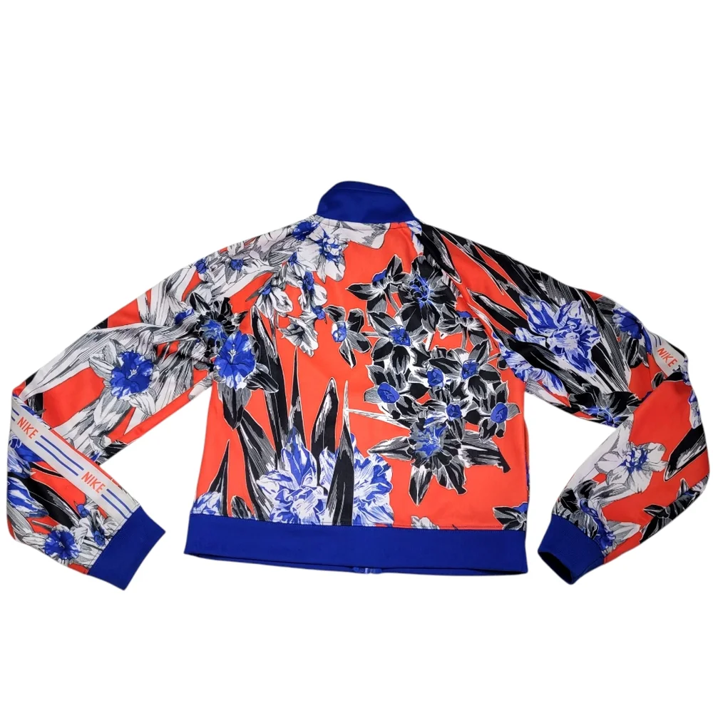 Nike Women's XS Track Jacket Hyper Fem Short Orange Blue Floral Zip Up Collared